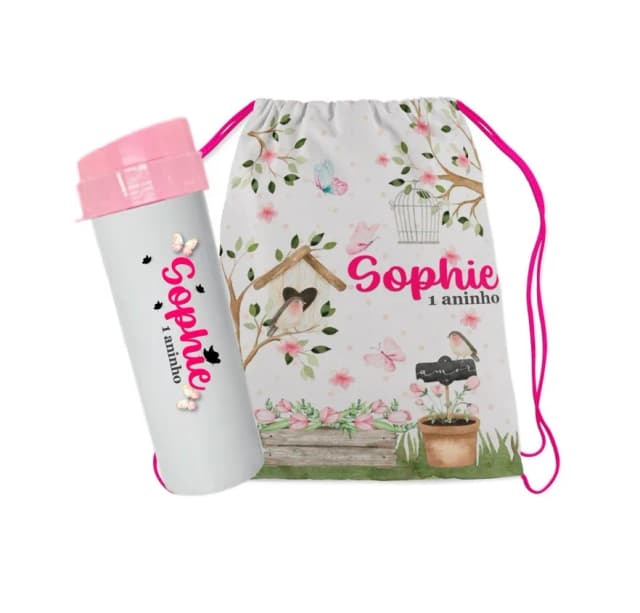 Kit mochilinha e garrafinha 500 ml
