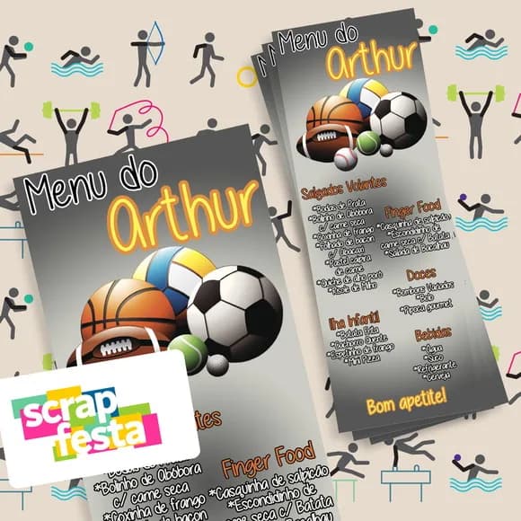 Menu Cardápio Personalizado Festa Esporte