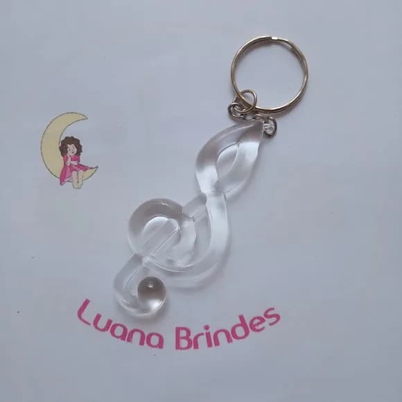 Chaveiro Nota Musical Transparente Acrilico 5cm Pct 4 unids