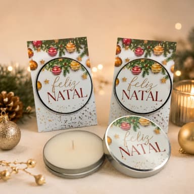 30 unidades de Vela Aromática na latinha Personalizada Feliz Natal - Trabalhamos com qualquer tema - Informar o tema no chat