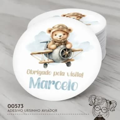 Adesivo Redondo Ursinho Aviador - 00573