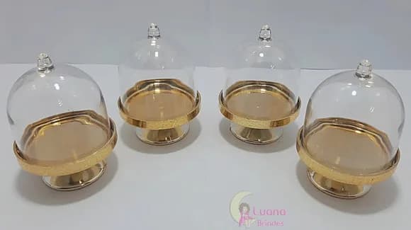 Mini Cúpula Transparente E Dourado De Acrílico -pct C/9 Unid