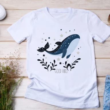 Camiseta Baleia - Good Vibes - Oceano, Paz e Astral