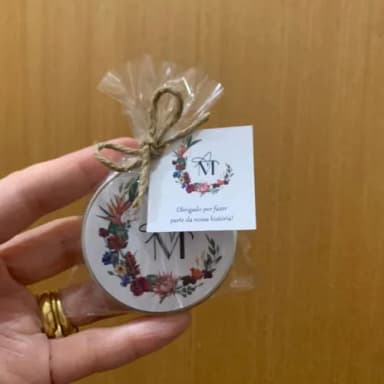 Lembrancinha Casamento Vela Aromática Floral Laço Sisal