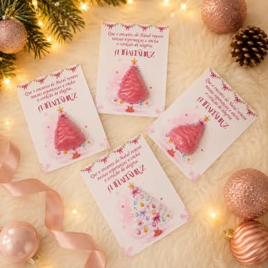 50 unidades Mini Sabonete Árvore/ Pinheiro de Natal no Card - Mimo de Natal (rosa)