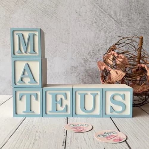 Nome com Moldura Cubos 6x6 Decoração Bebê e Criança