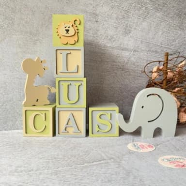 Safari Cubos 6x6cm + Bichinhos Decoração Bebê