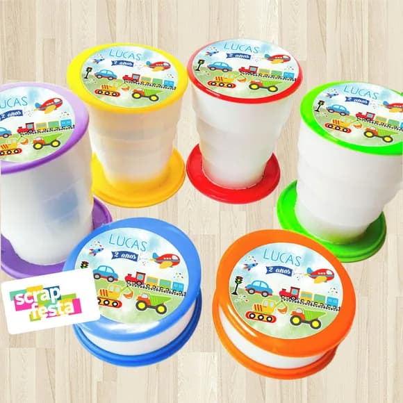 Copo Retrátil Personalizado Festa Meios de Transporte