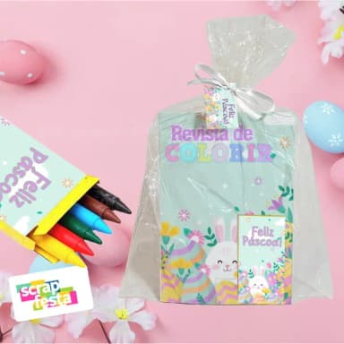 Revista Colorir+embalagem+giz Cera Festa Páscoa