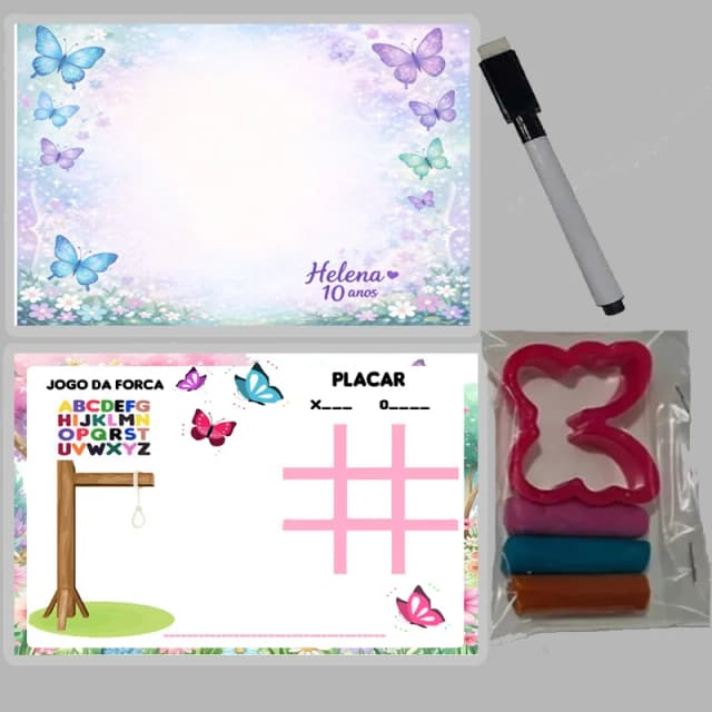 KIT Lousa Magica +massinha de modelar personalizada Jardim das Borboletas