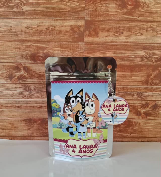 Saquinho Metalizado ziplock Bluey menina  lembrancinhas festa aniversario infantil Personalizado