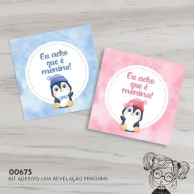 Kit Adesivos Quadrados Chá Revelação Pinguins - 00675