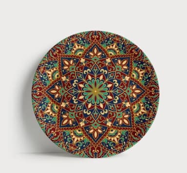 Prato Decorativo Mandala Ornamental Azul e Vermelha