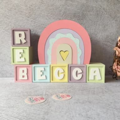 Cubos Decorativos Arco Íris Boho para Quarto de Bebê e Festa Infantil