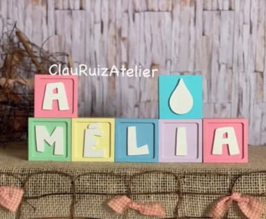 Cubos Decorativos Personalizados MDF Quarto de Bebê Tema Chuva de Amor Gotinha