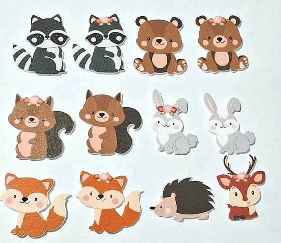 Apliques Animais Bosque Encantado Variados U.v- 12 Peças