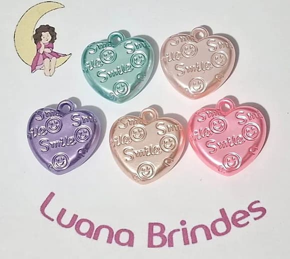 Pingente Coração Coloridos 2,8cm Pacotes com 10 Unidades