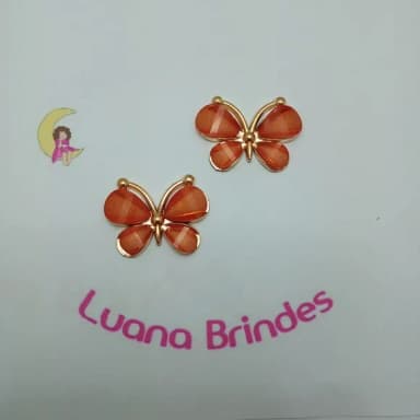Borboleta Aplique Laranja Metal Dourado 2,5cm Pct 2 unidades