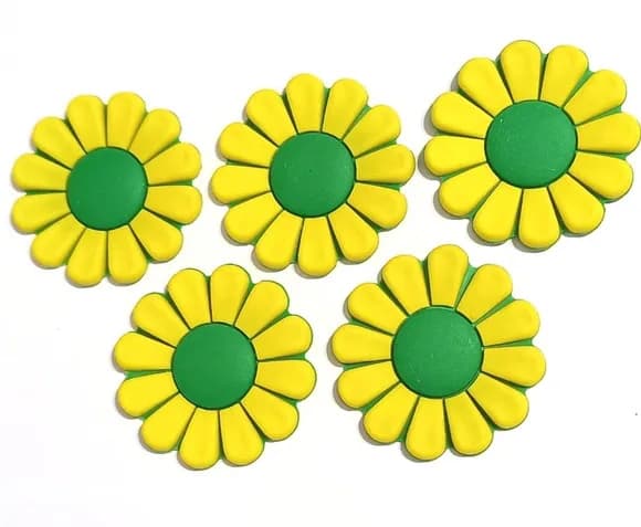 Aplique Flor 4 cm Amarela c/ Verde Emborrachado - 6 Unidades