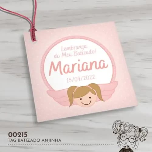 Tag Quadrada Batizado Anjinha - 00215