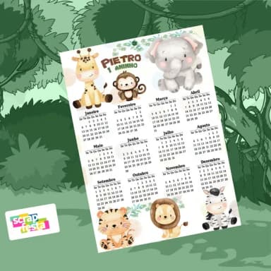 Calendário Personalizado Festa Safari Aquarela