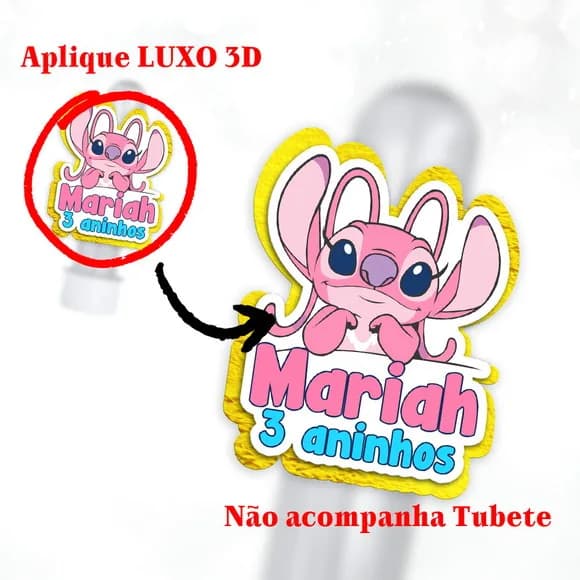 Aplique para Lembrancinhas Festa Stitch Angel com Relevo 3d