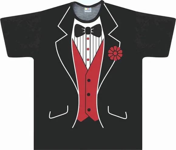 Camiseta Infantil Fantasia Smoking de Gala com Colete Vermelho e Gravata Borboleta