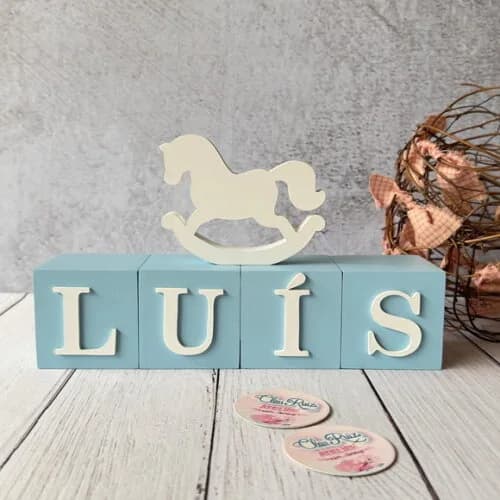 Cavalinho de Balanço + Cubos 6x6cm Ts Decoração Bebê