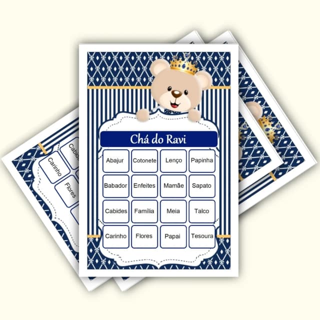 Bingo Chá de Bebê Menino Pdf Para Imprimir