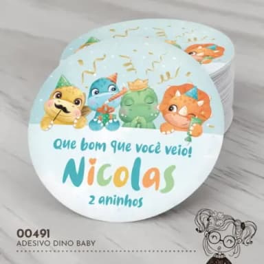 Adesivo Redondo Dino Baby - 00491