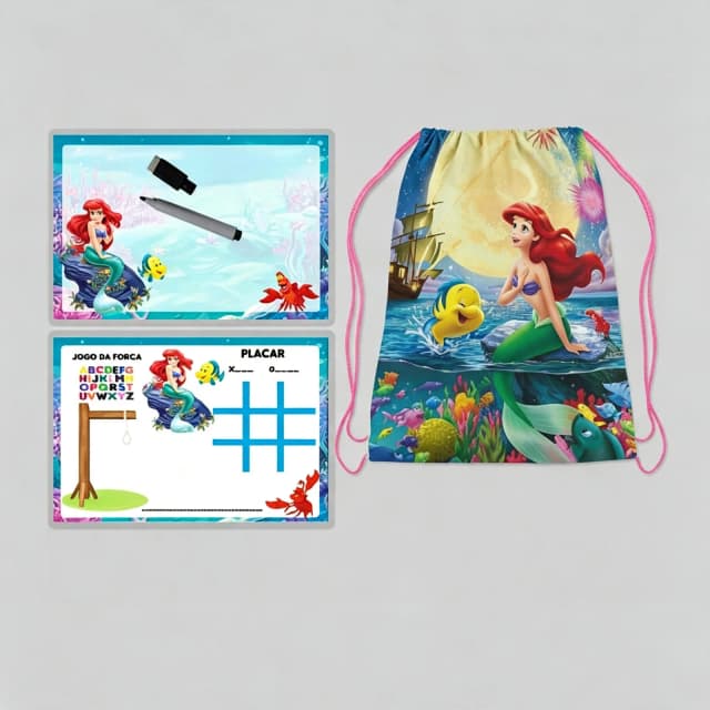 Kit Mochila e Lousa Magica para lembrancinhas da Ariel