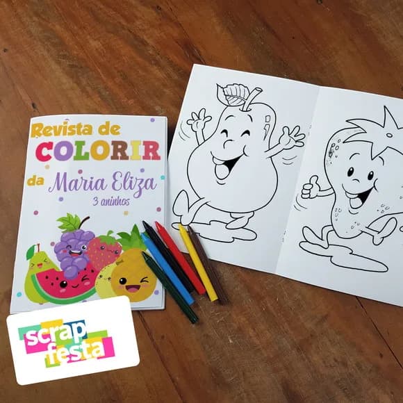 Revista Colorir + Giz Cera Festa Hortifrúti/frutas/quitanda