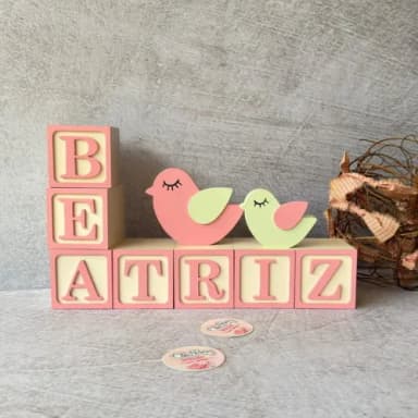 Passarinho + Cubos 6x6cm Ts - Decoração Bebê e Maternidade