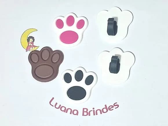 Pins para Cadarço Patinha Urso Emborrachado Pacote com 6 Uni
