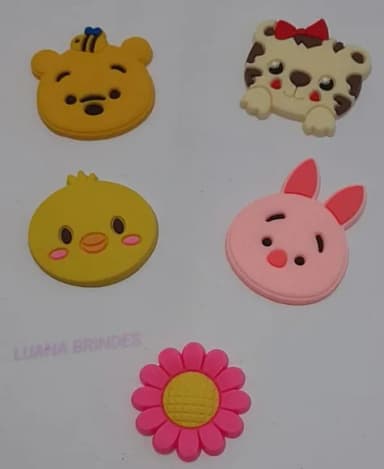 Apliques Carinha Animais Diversos de Borracha -pct C/5 Unid