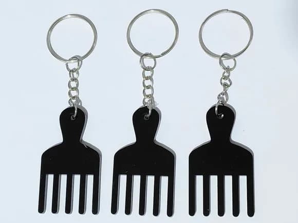 Chaveiros de Pente Garfo 5cm Acrílico Preto Pct C/5 Unidades
