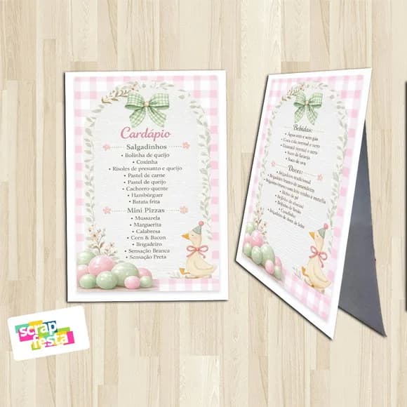 Menu Cardápio Cavalete Festa Patinhos Aquarela