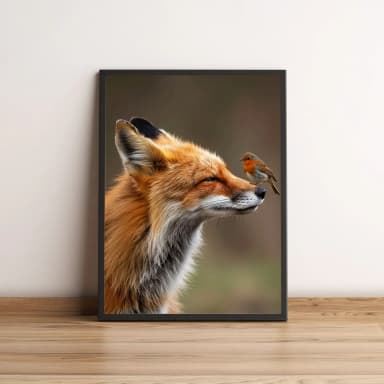 Quadro com raposa e passarinho em harmonia 2569