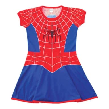 Vestido Infantil Fantasia Heroína Aranha Vermelho e Azul