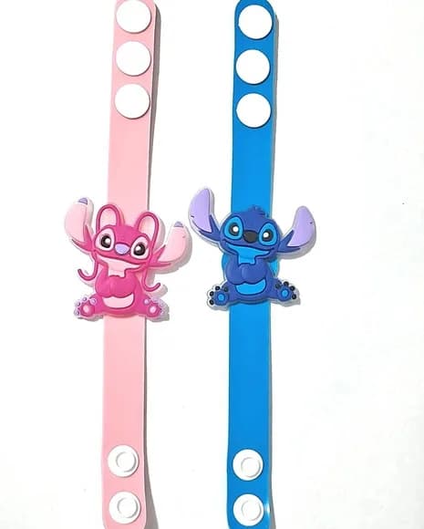 Pulseira Stitch e Angel 19cm Emborrachada Pacotes com 3 Peça