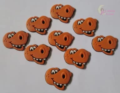 Aplique Mini Carinha Dinossauro de borracha - pct c/10 unid