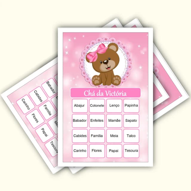 Bingo Chá de Bebê Menina Pdf Para Imprimir