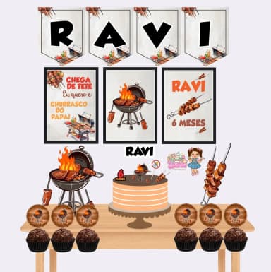 Kit Festa Só Um Bolinho CHURRASCO - Decoração de Festa