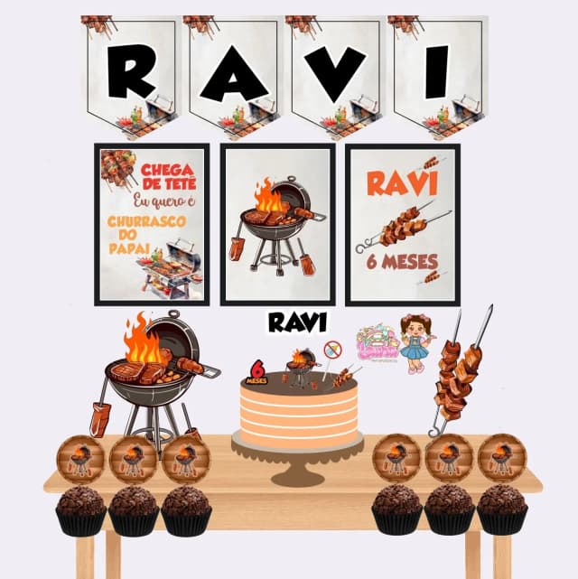 Kit Festa Só Um Bolinho CHURRASCO - Decoração de Festa