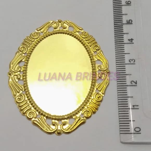 Tag Relicario Oval de Metal Dourado 5,5cm Pct com 6 unidades