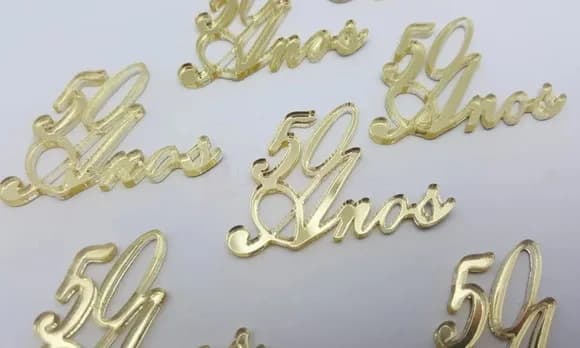 Aplique 50 Anos Acrílico Espelhado Dourado Pacote C/25 Unids