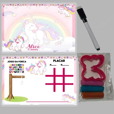 KIT Lousa Magica +massinha de modelar personalizada  do Unicornio