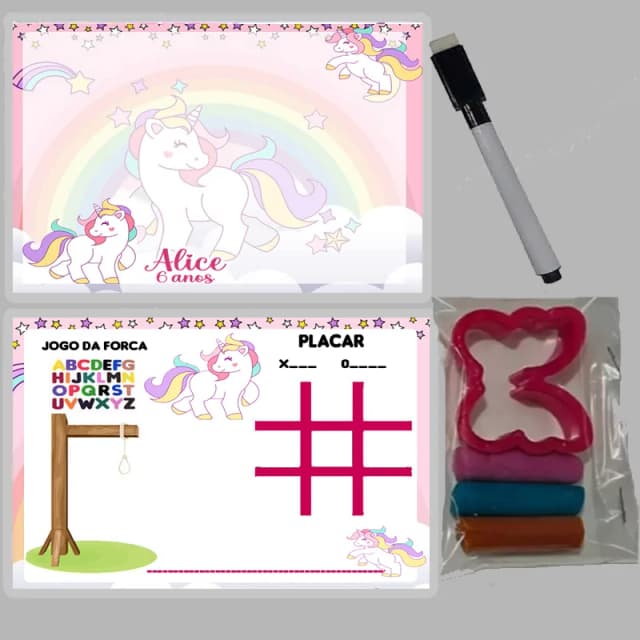 KIT Lousa Magica +massinha de modelar personalizada  do Unicornio