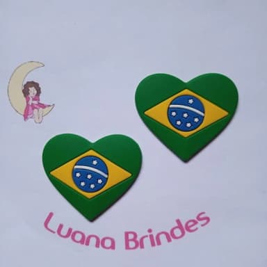 Aplique Bandeira do Brasil Coração 5cm 5 Unidades