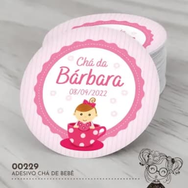 Adesivo Redondo Chá de Bebê Rosa - 00229